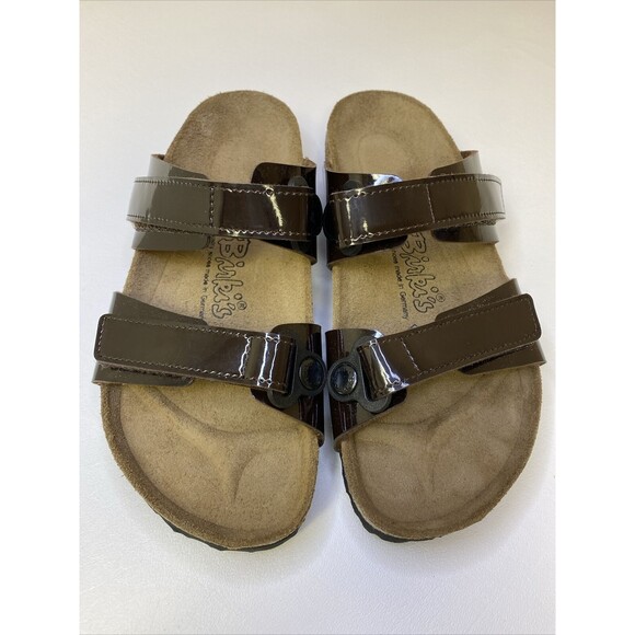 Birkenstock Birki’s Madura Brown Patent Leather Birko Flor Sandal US 5.5-6 EU 36 - Picture 1 of 9